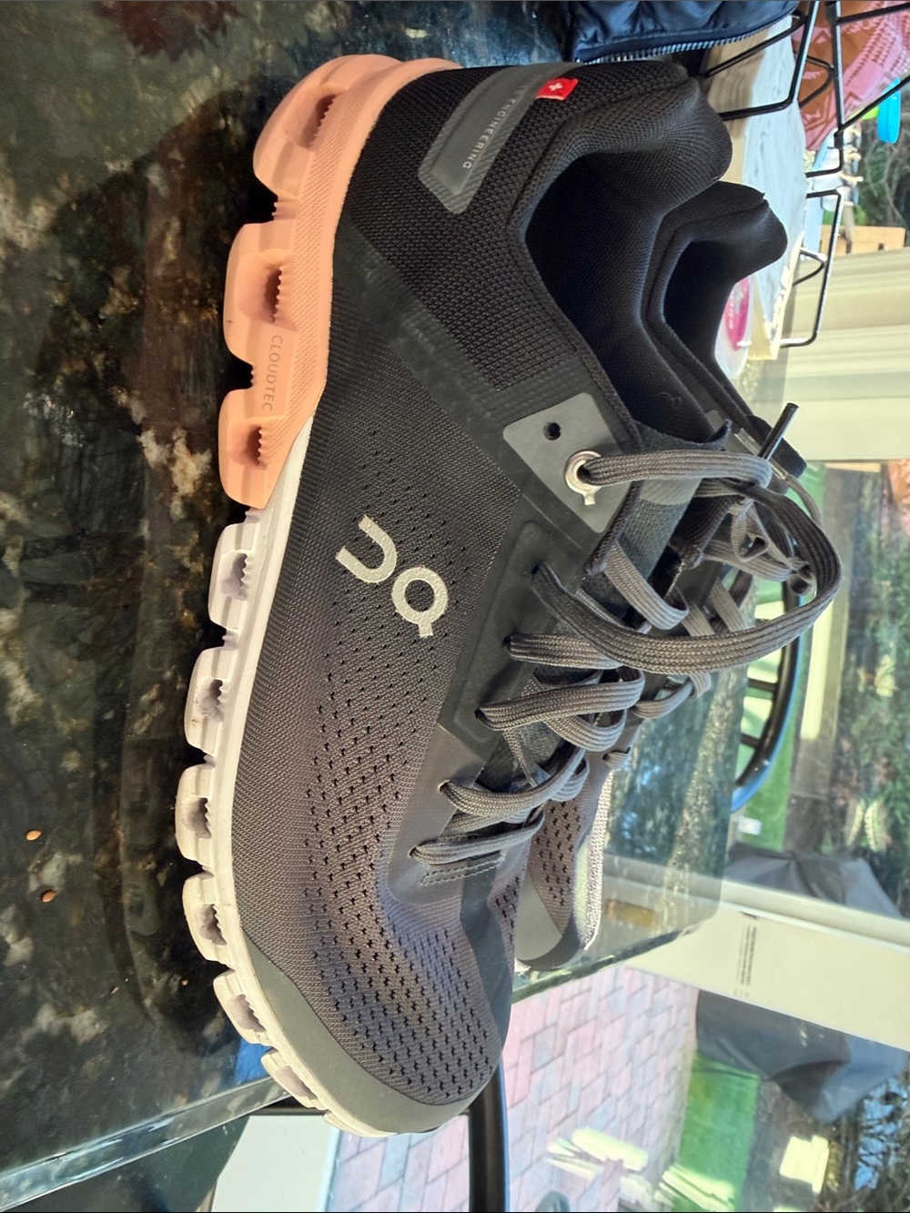 On Running Women's Cloud with Black/Gray Upper and Pink Midsole Accent - WIDE
